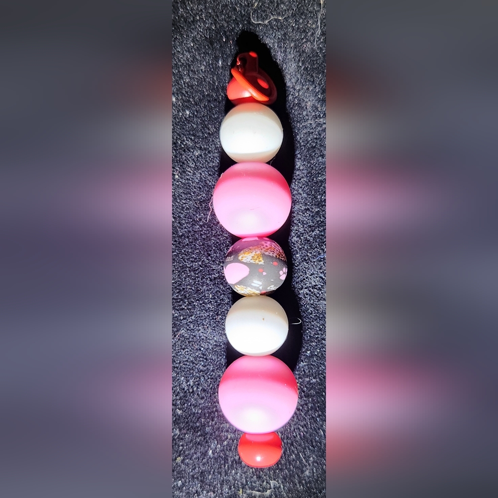 Pink and White Beaded Key Holder